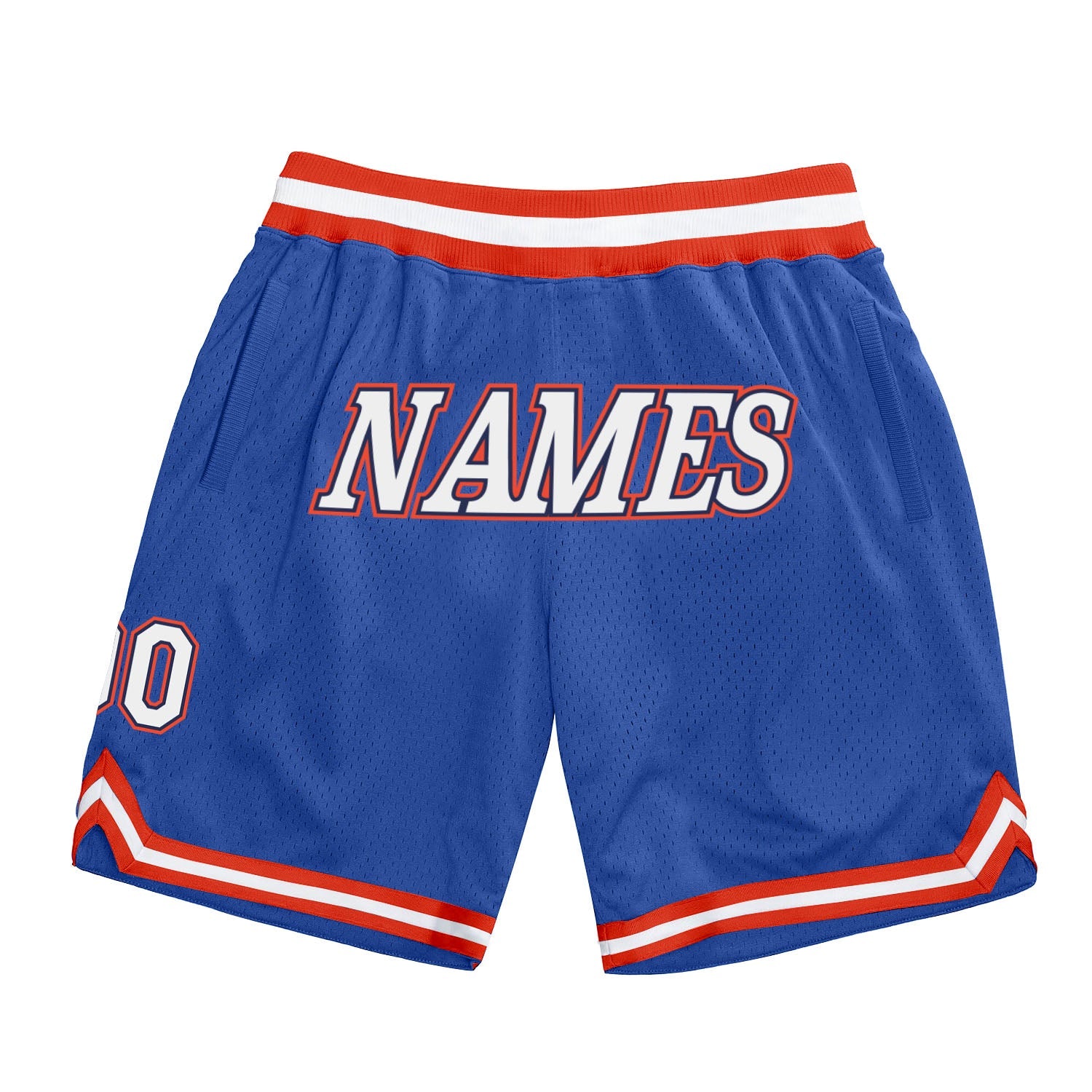 Custom Blue White-Orange Authentic Throwback Basketball Shorts - Main View