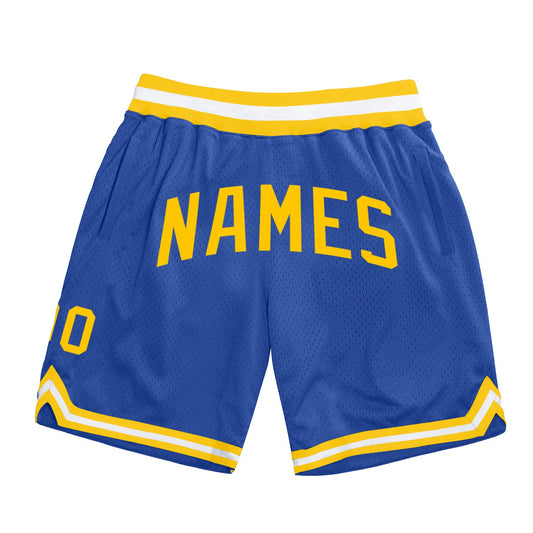 Custom Blue Gold-White Authentic Throwback Basketball Shorts - Main View