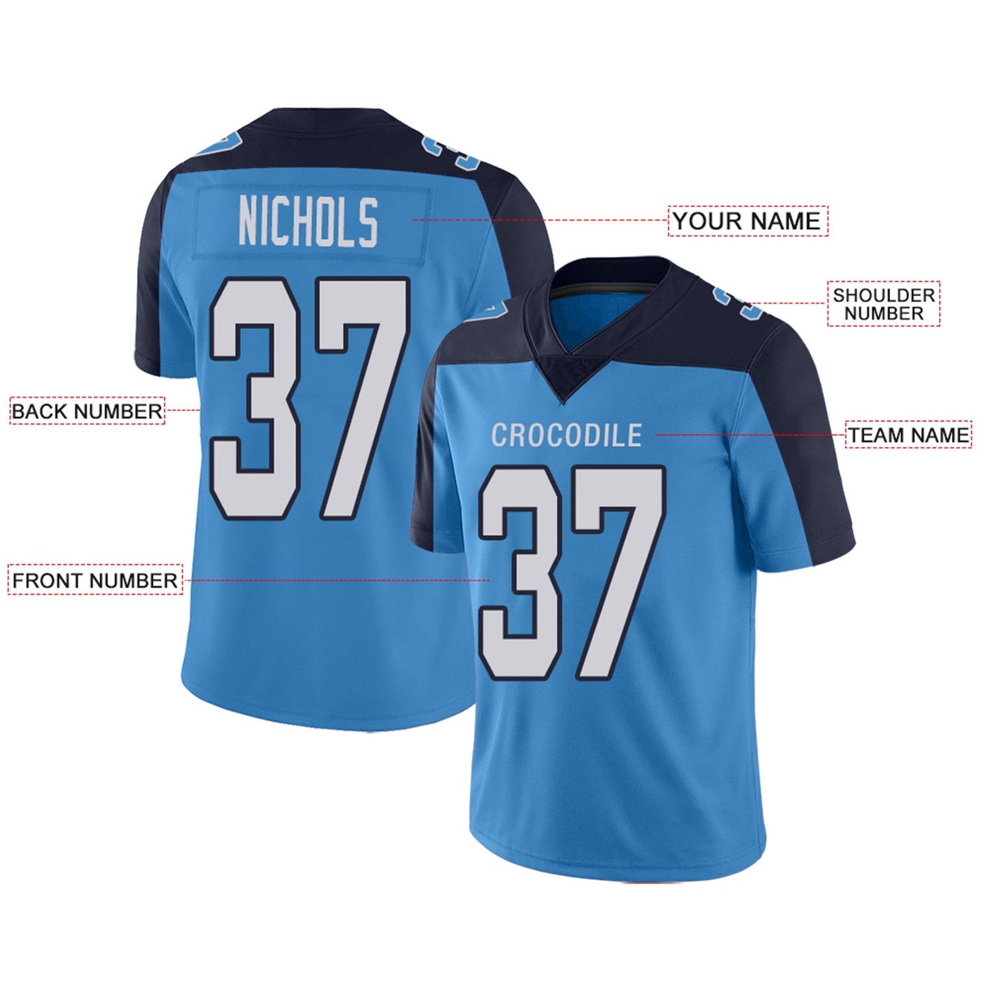Custom T.Titans Football Jerseys Team Player or Personalized Design Your Own Name for Men's Women's Youth Jerseys Navy view 5