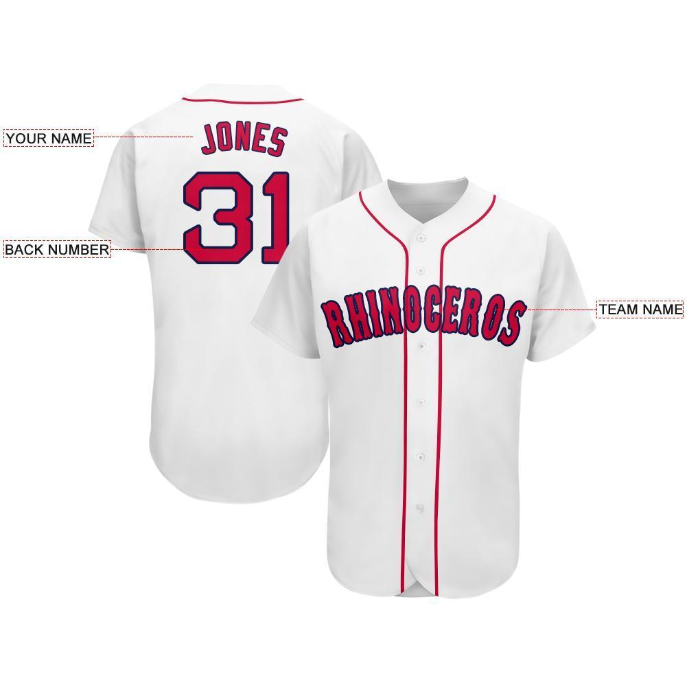 Custom White Red-Navy Baseball Jersey view 4
