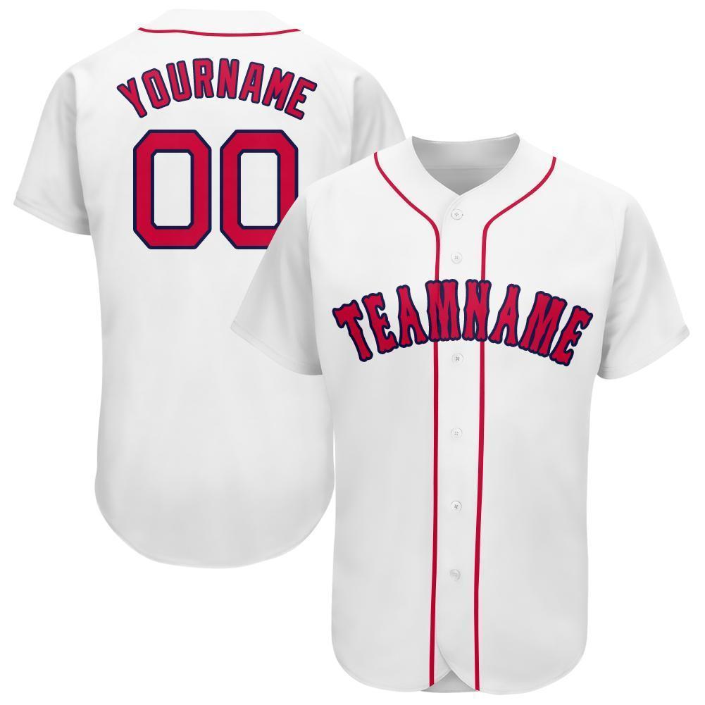 Custom White Red-Navy Baseball Jersey - Main View