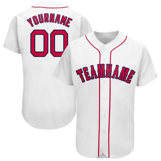 Custom White Red-Navy Baseball Jersey - Main View