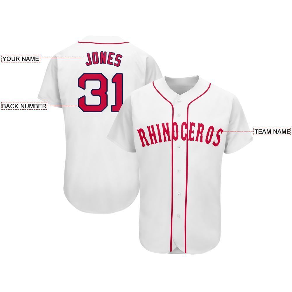 Custom White Red-Navy Baseball Jersey view 3