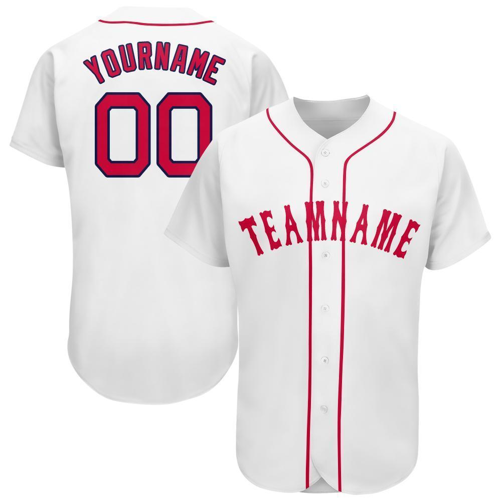 Custom White Red-Navy Baseball Jersey - Main View
