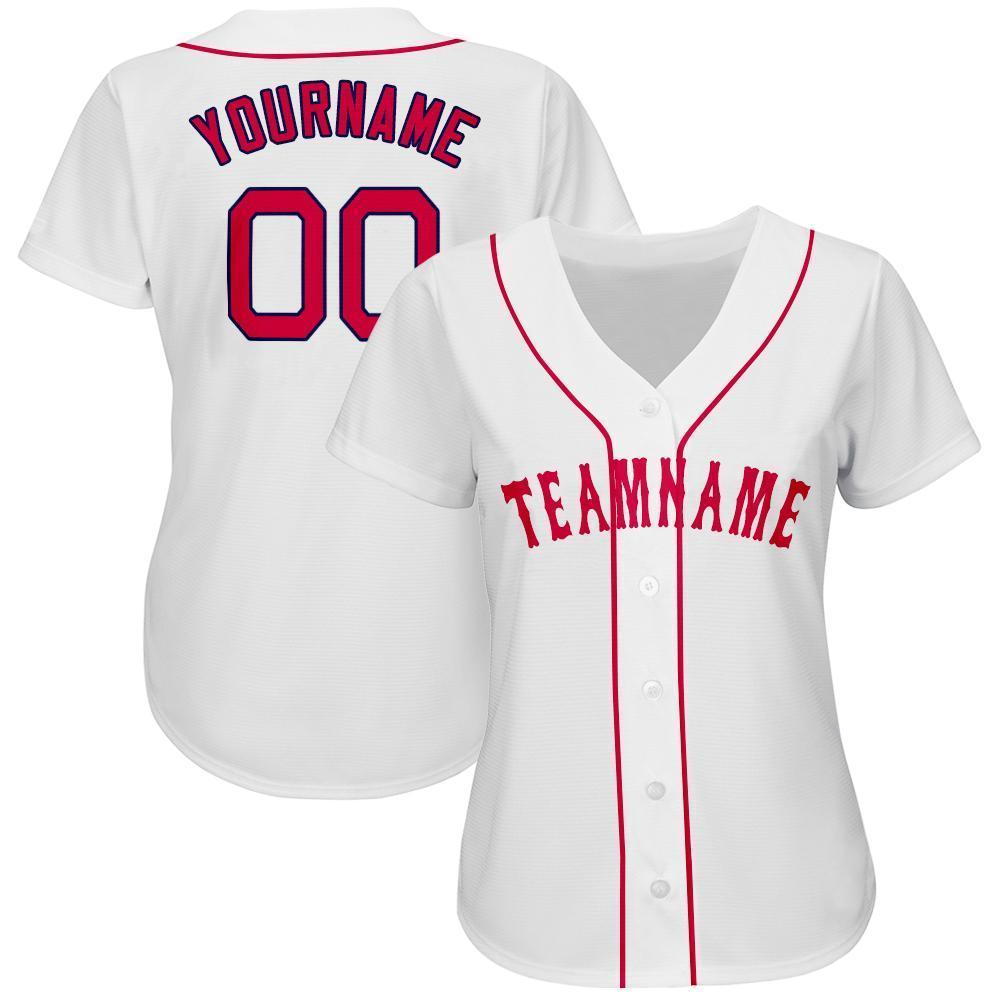 Custom White Red-Navy Baseball Jersey view 2