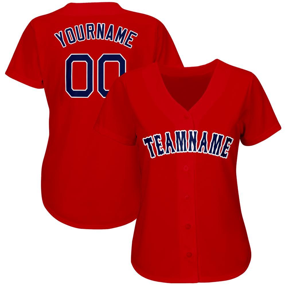 Custom Red Navy-White Baseball Jersey view 2