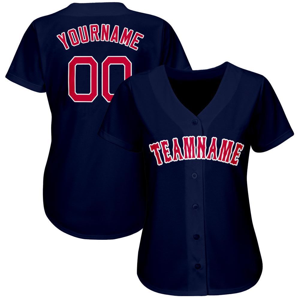 Custom Navy Red-White Baseball Jersey view 2