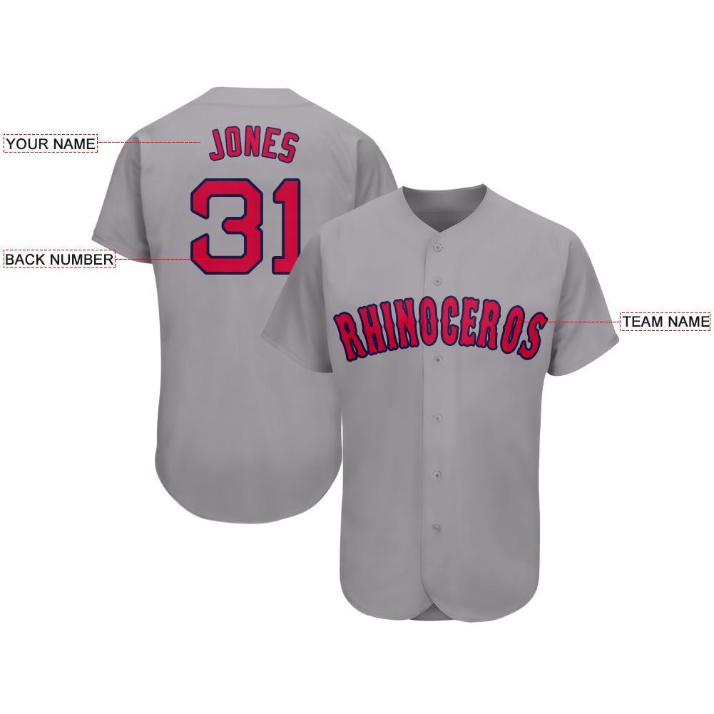 Custom Gray Red-Navy Baseball Jersey view 3