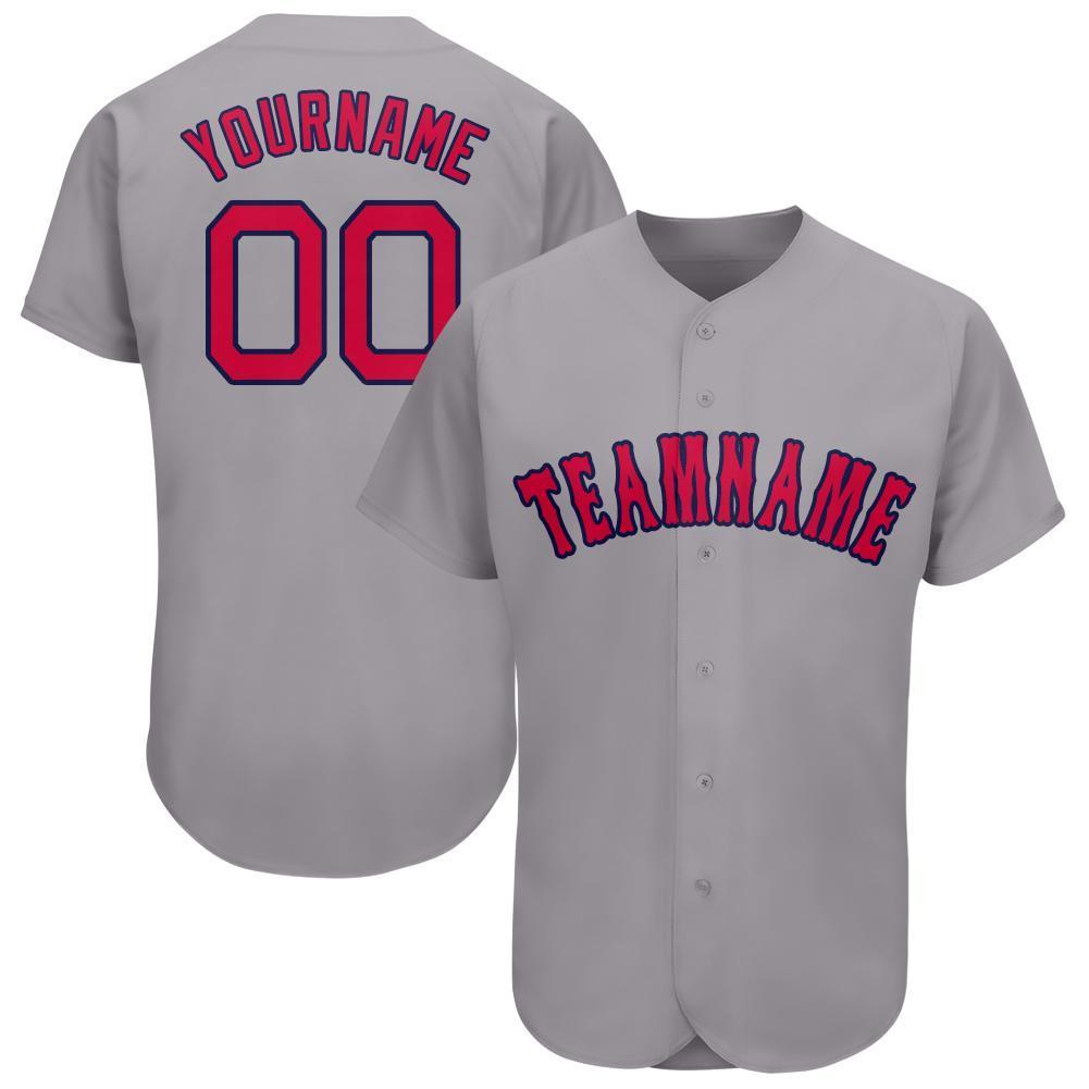 Custom Gray Red-Navy Baseball Jersey - Main View