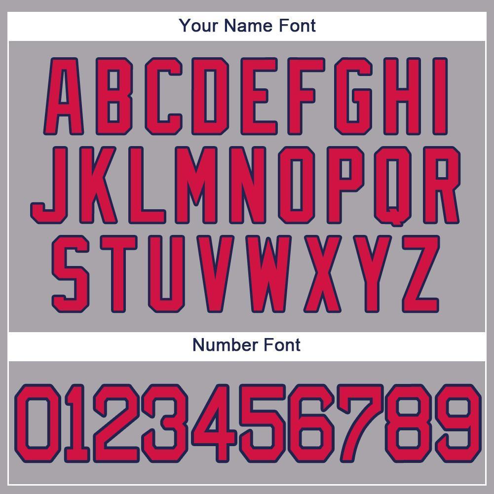 Custom Gray Red-Navy Baseball Jersey view 4