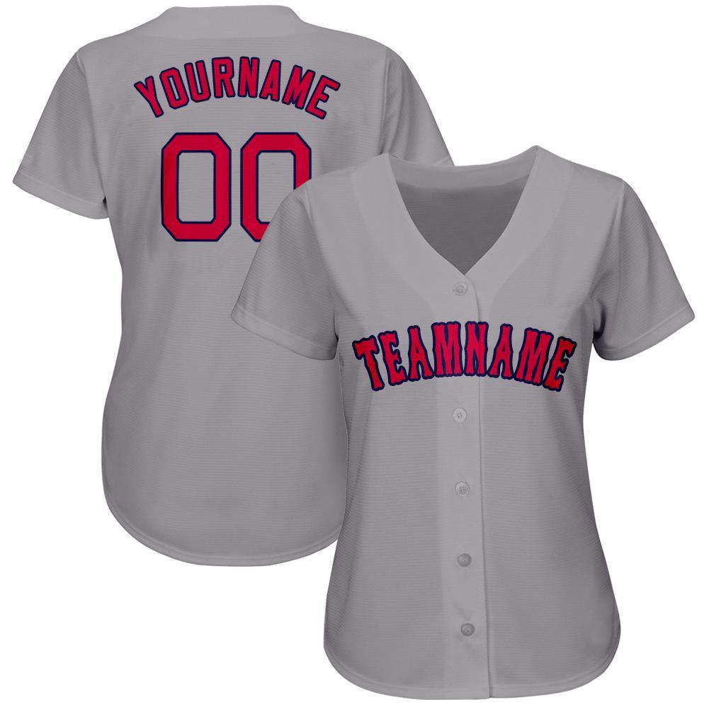 Custom Gray Red-Navy Baseball Jersey view 2