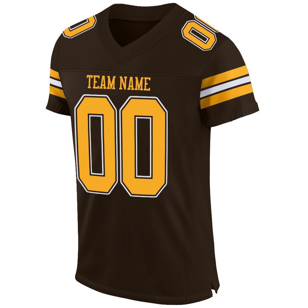 Custom Brown Gold-White Mesh Authentic Football Jersey view 2