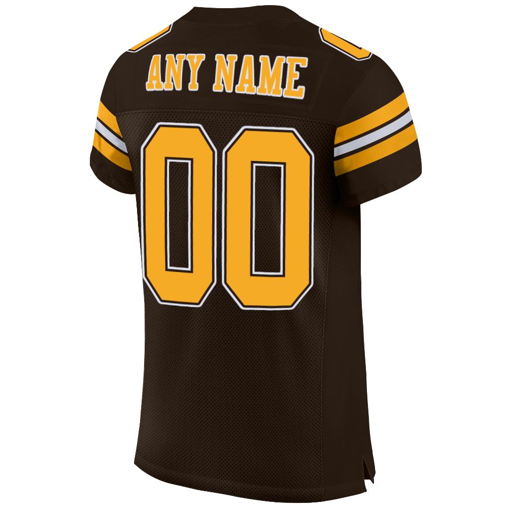 Custom Brown Gold-White Mesh Authentic Football Jersey view 3