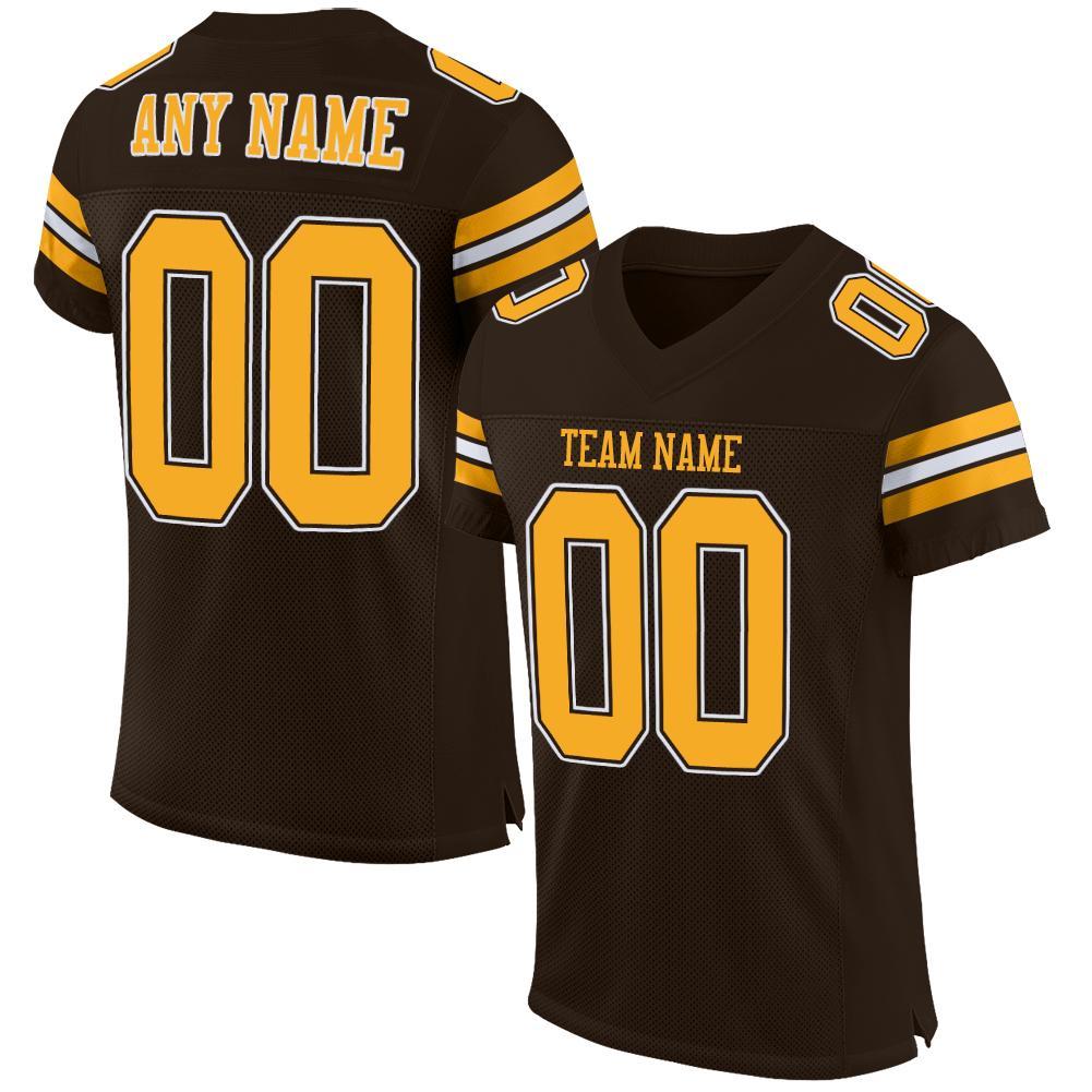 Custom Brown Gold-White Mesh Authentic Football Jersey - Main View