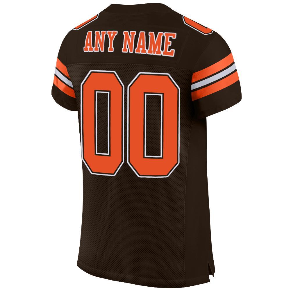 Custom Brown Orange-White Mesh Authentic Football Jersey view 3