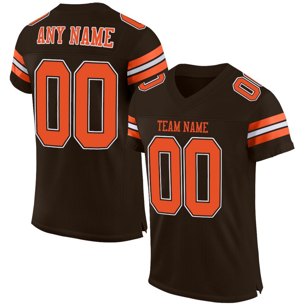 Custom Brown Orange-White Mesh Authentic Football Jersey - Main View