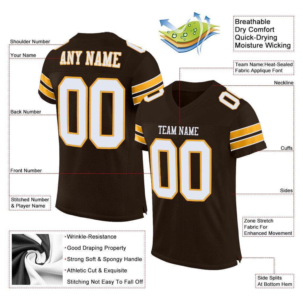 Custom Brown White-Gold Mesh Authentic Football Jersey view 2