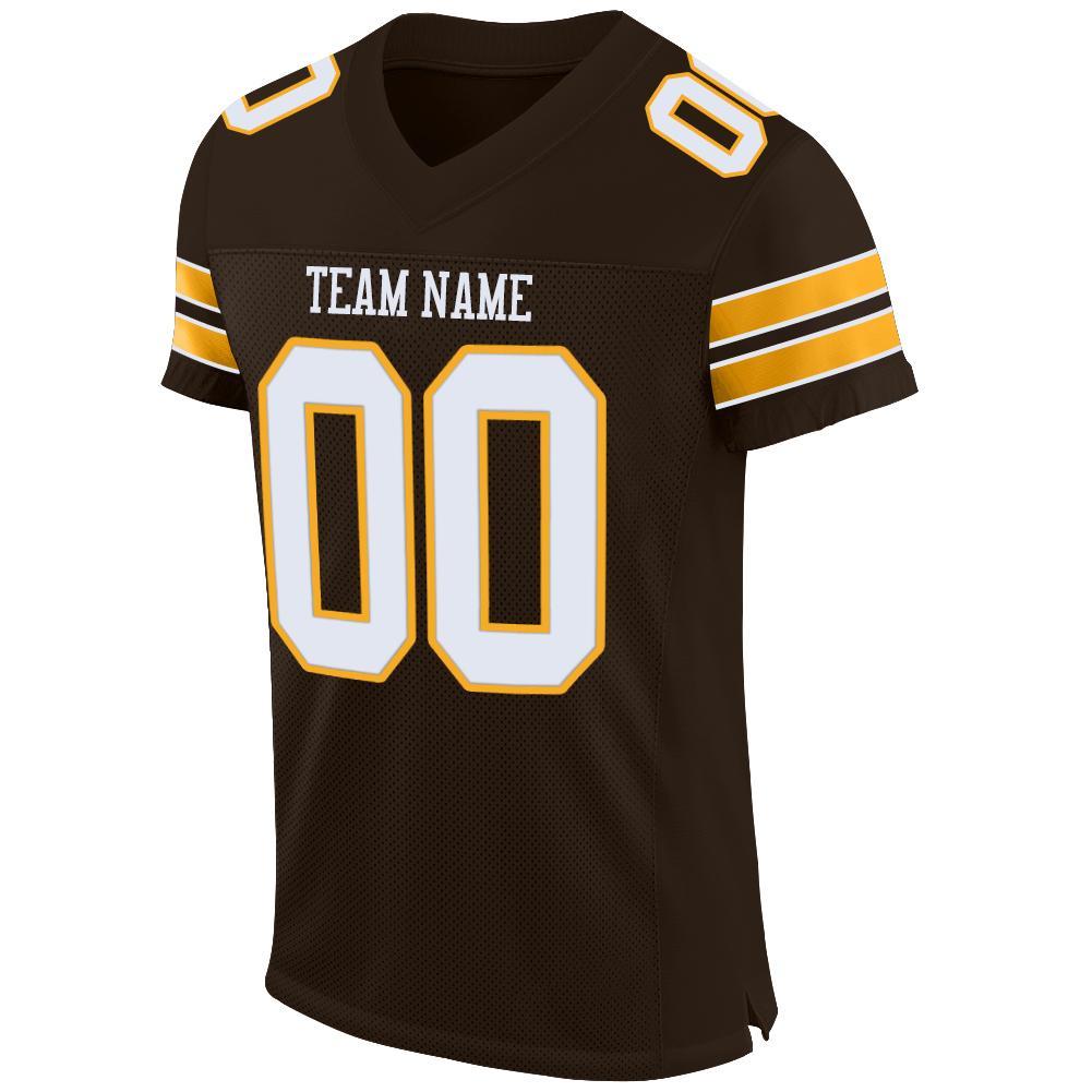 Custom Brown White-Gold Mesh Authentic Football Jersey view 3