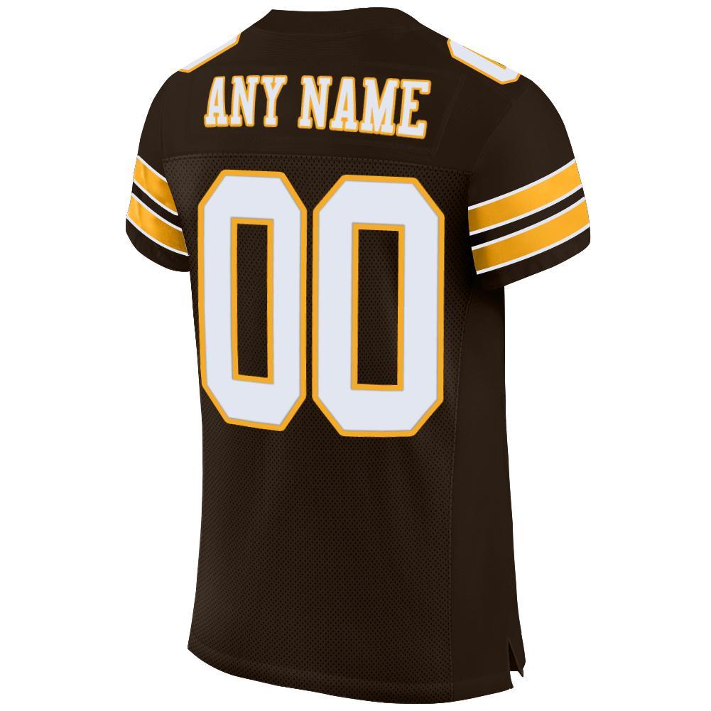 Custom Brown White-Gold Mesh Authentic Football Jersey view 4