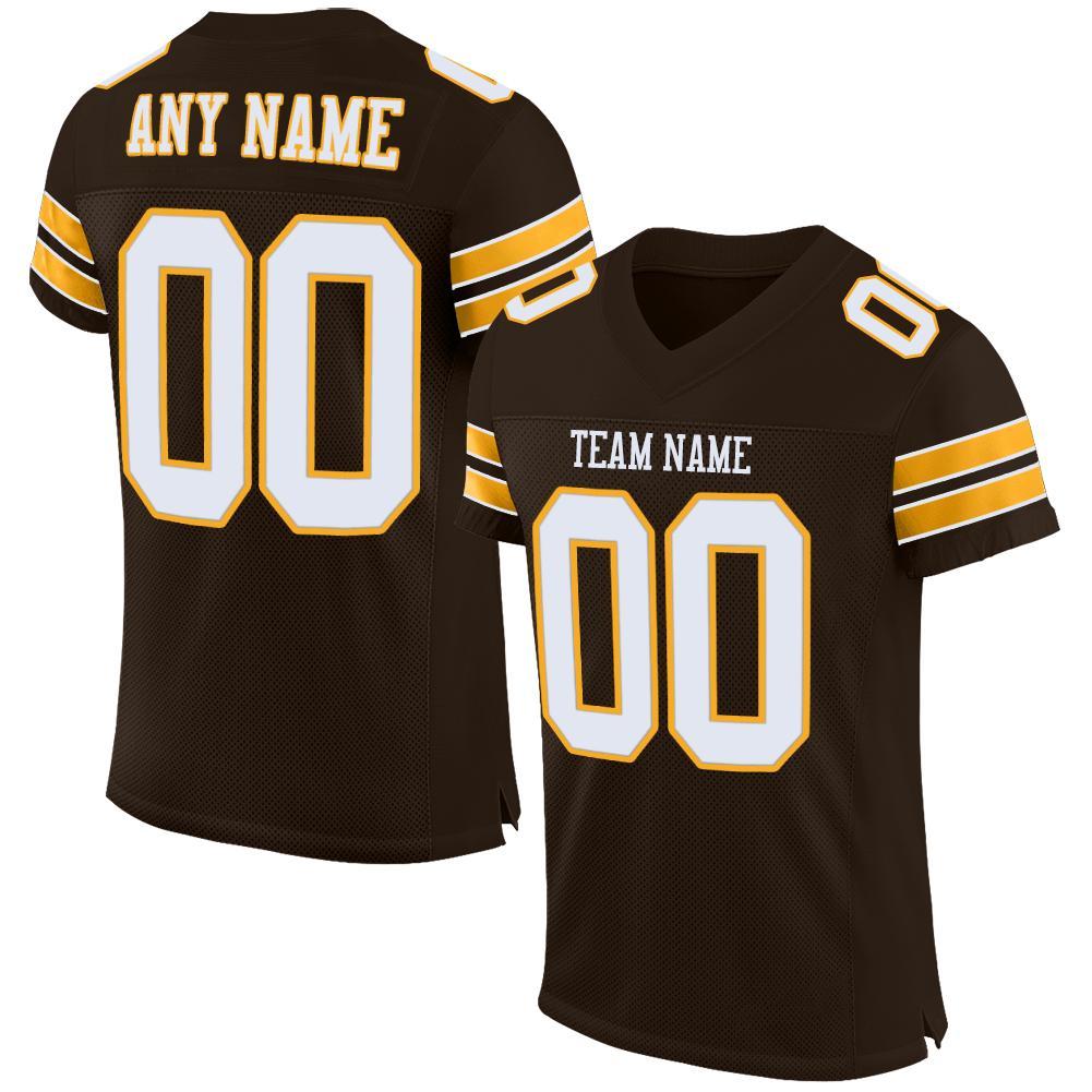 Custom Brown White-Gold Mesh Authentic Football Jersey - Main View