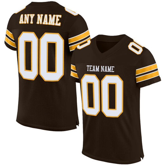 Custom Brown White-Gold Mesh Authentic Football Jersey - Main View