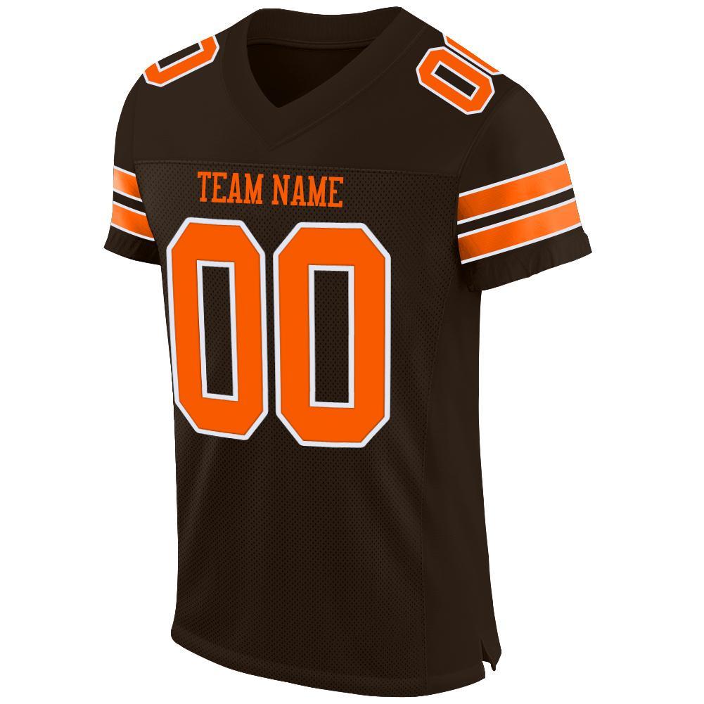 Custom Brown Orange-White Mesh Authentic Football Jersey view 2