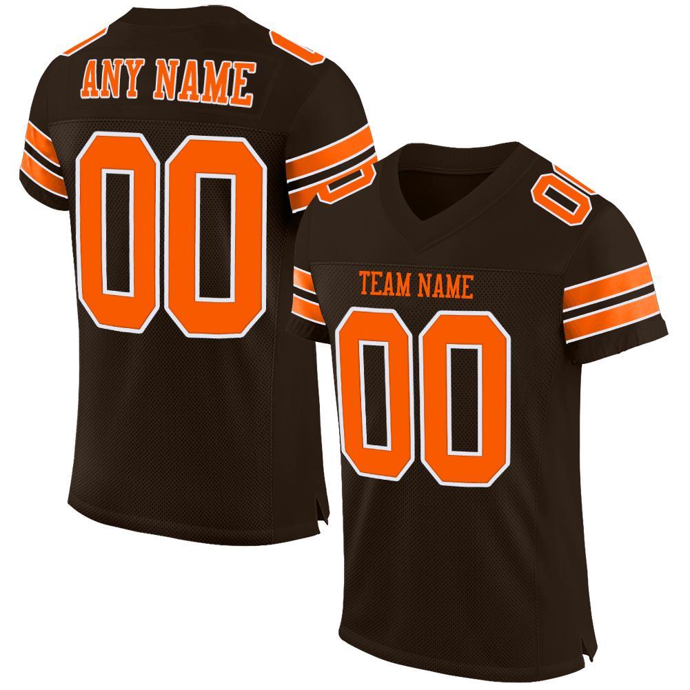 Custom Brown Orange-White Mesh Authentic Football Jersey - Main View