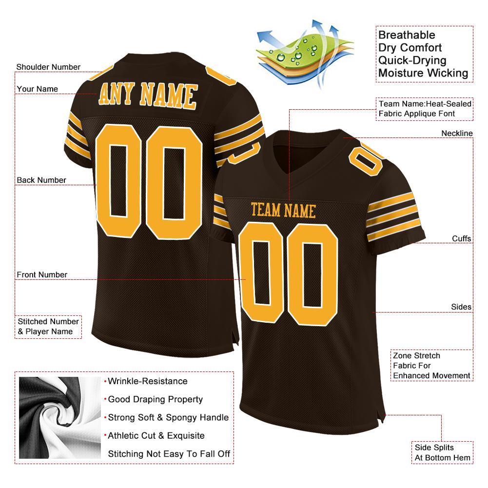 Custom Brown Gold-White Mesh Authentic Football Jersey view 4
