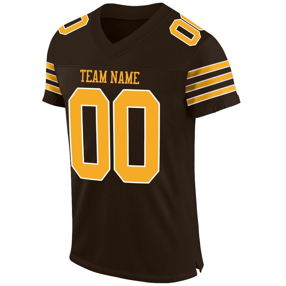 Custom Brown Gold-White Mesh Authentic Football Jersey view 2