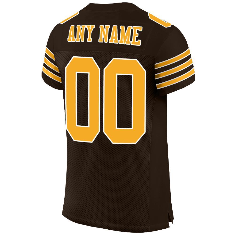 Custom Brown Gold-White Mesh Authentic Football Jersey view 3