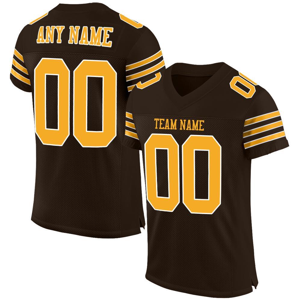 Custom Brown Gold-White Mesh Authentic Football Jersey - Main View