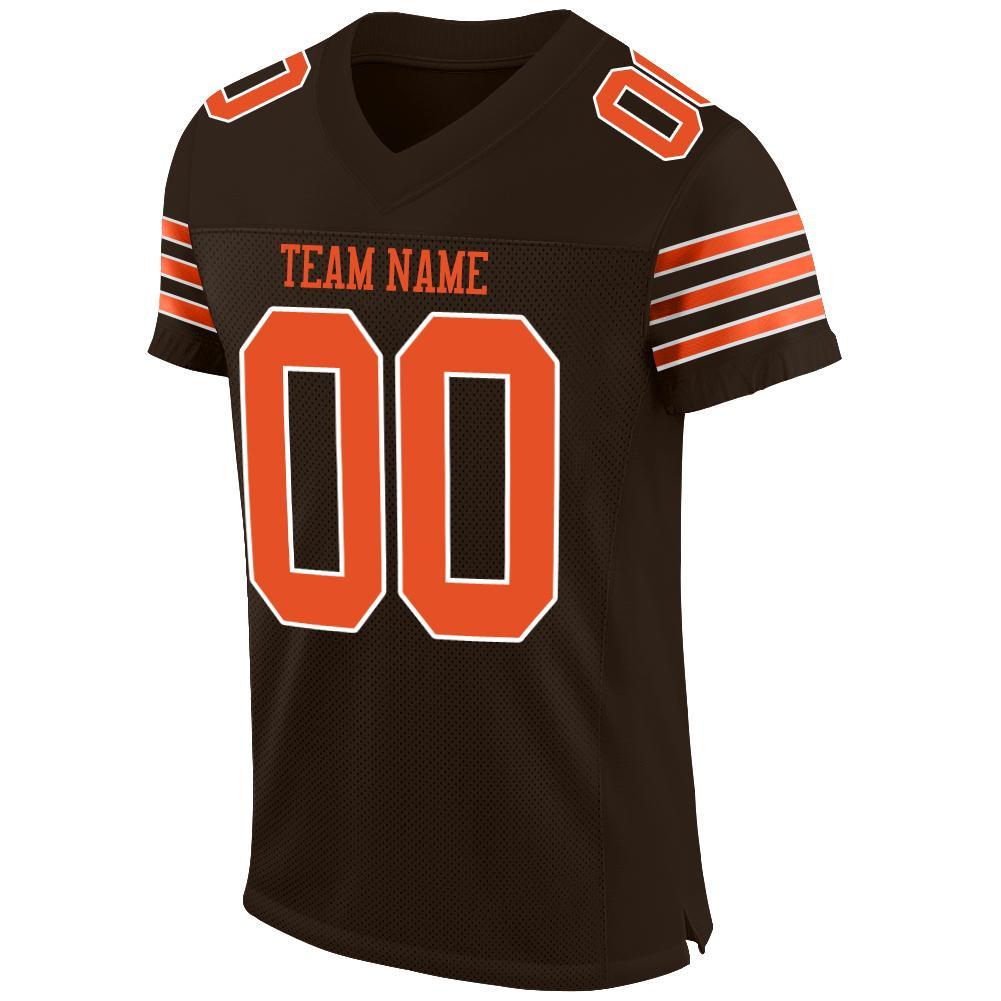 Custom Brown Orange-White Mesh Authentic Football Jersey view 2