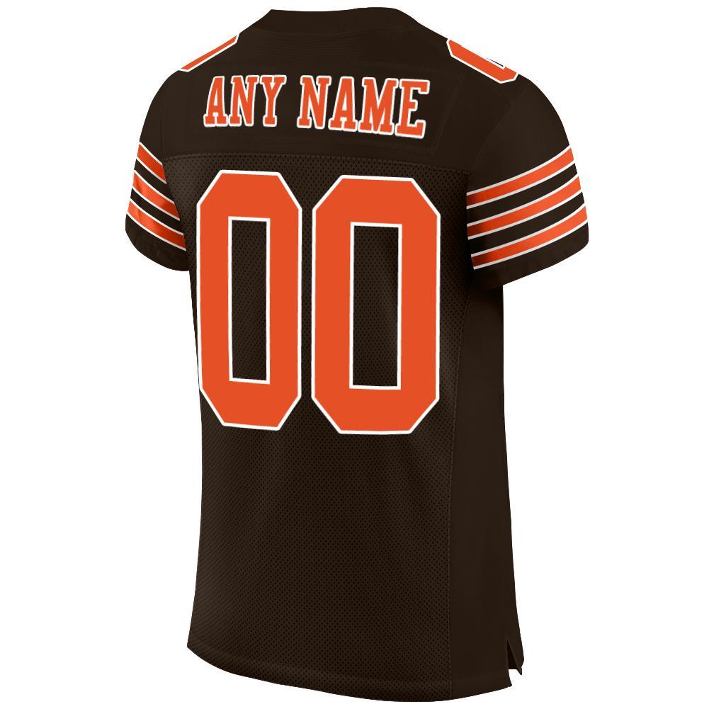 Custom Brown Orange-White Mesh Authentic Football Jersey view 3