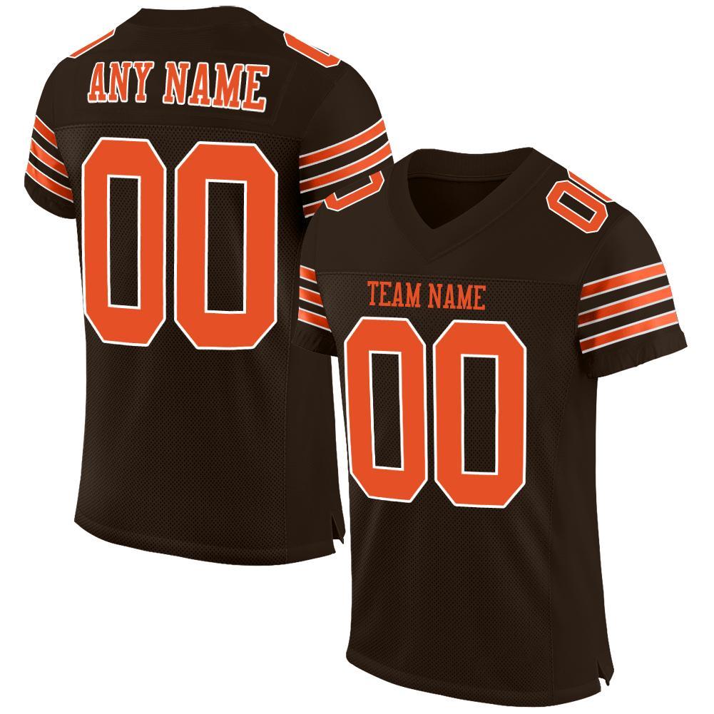 Custom Brown Orange-White Mesh Authentic Football Jersey - Main View