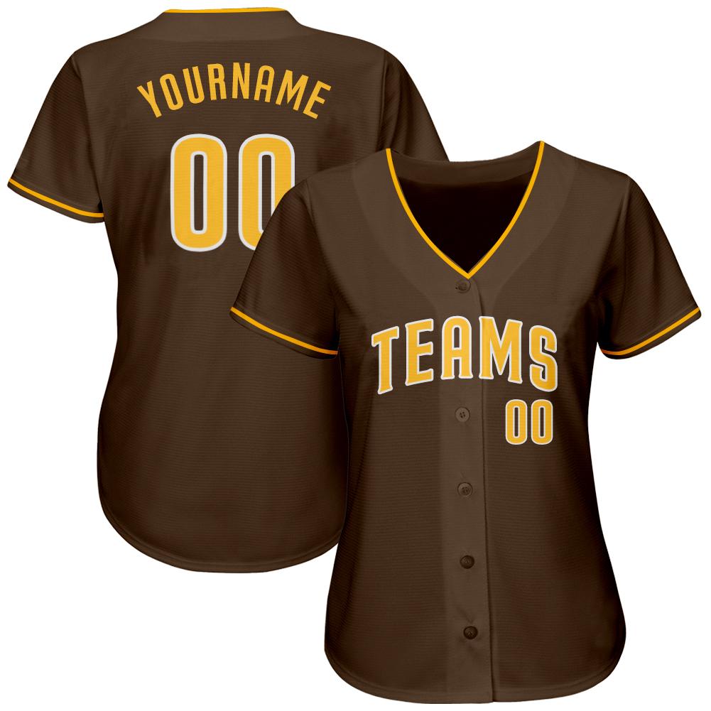 Custom Brown Gold-White Authentic Baseball Jersey view 2
