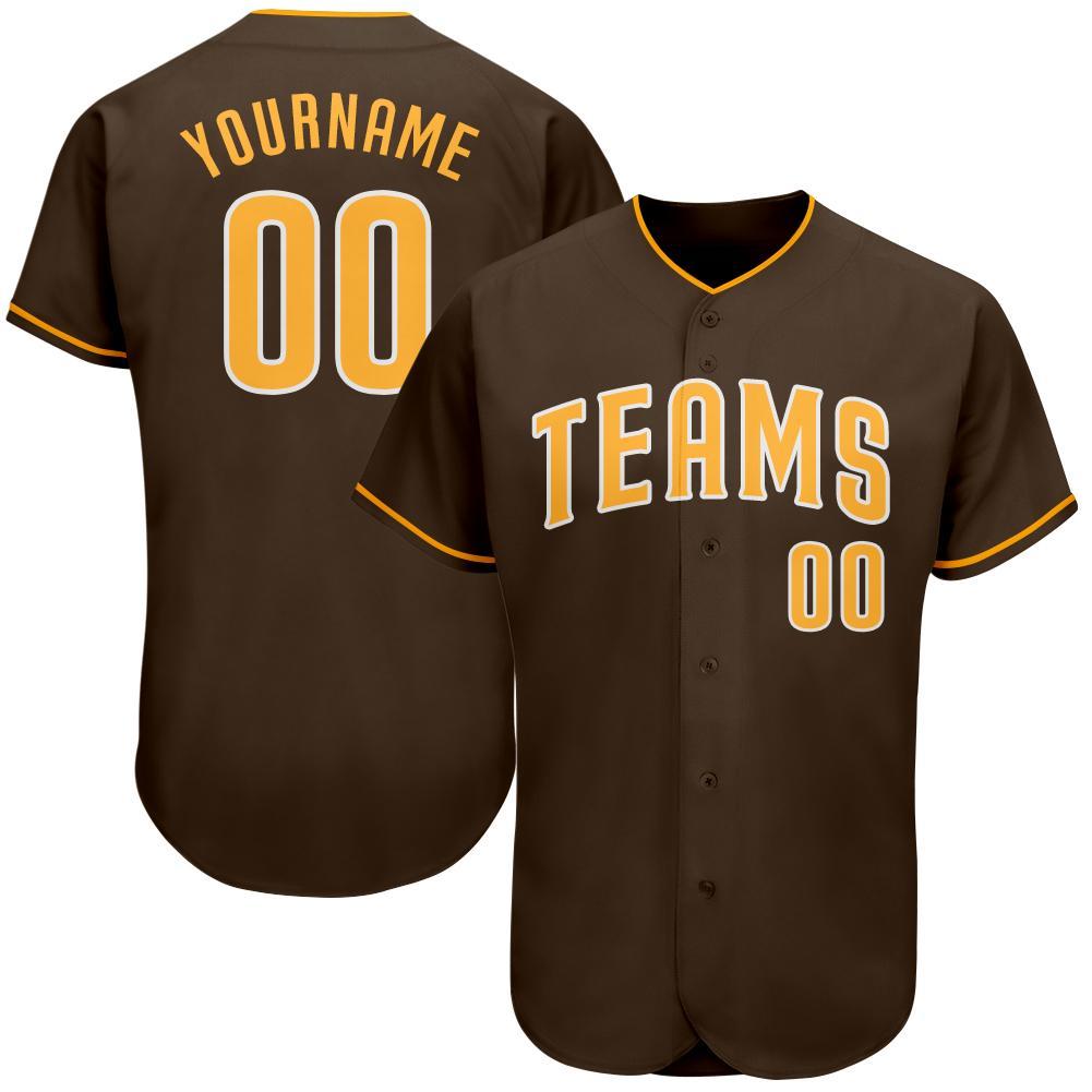Custom Brown Gold-White Authentic Baseball Jersey - Main View