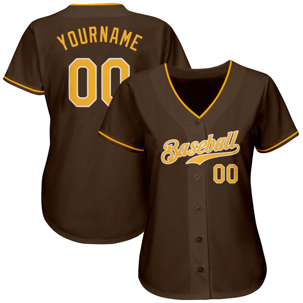 Custom Brown Gold-White Authentic Baseball Jersey view 2