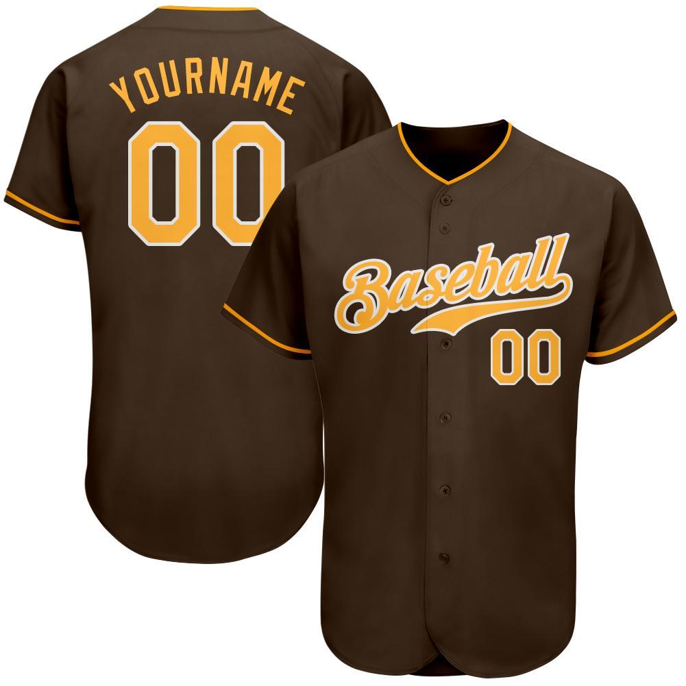 Custom Brown Gold-White Authentic Baseball Jersey - Main View