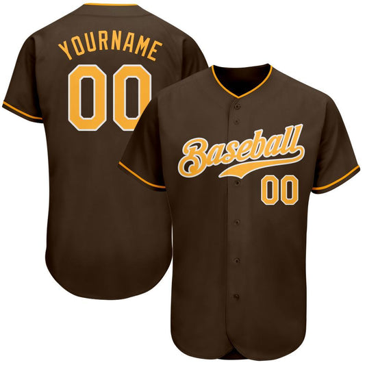 Custom Brown Gold-White Authentic Baseball Jersey - Main View