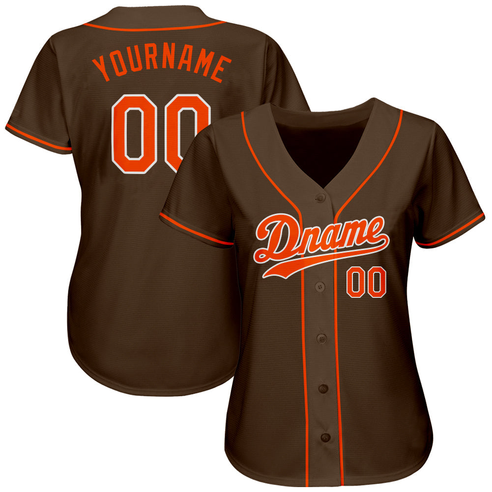 Custom Brown Orange-White Authentic Baseball Jersey view 2