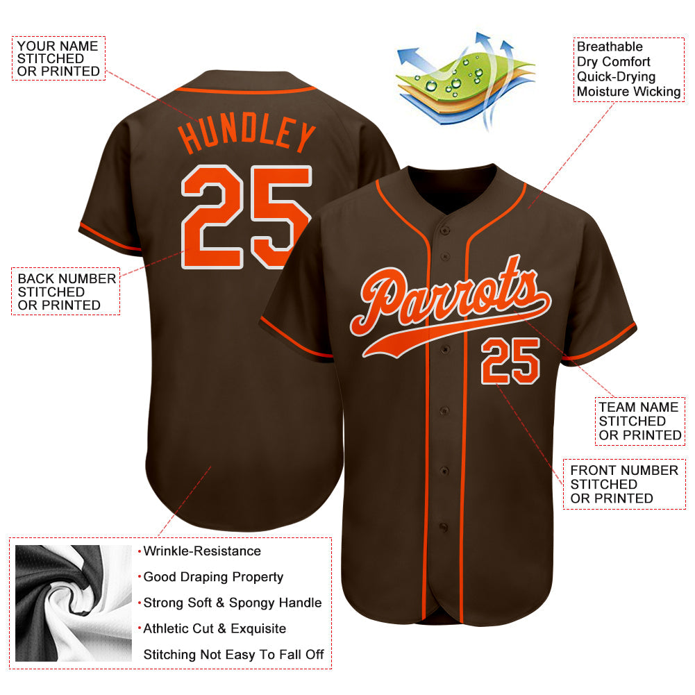 Custom Brown Orange-White Authentic Baseball Jersey view 3