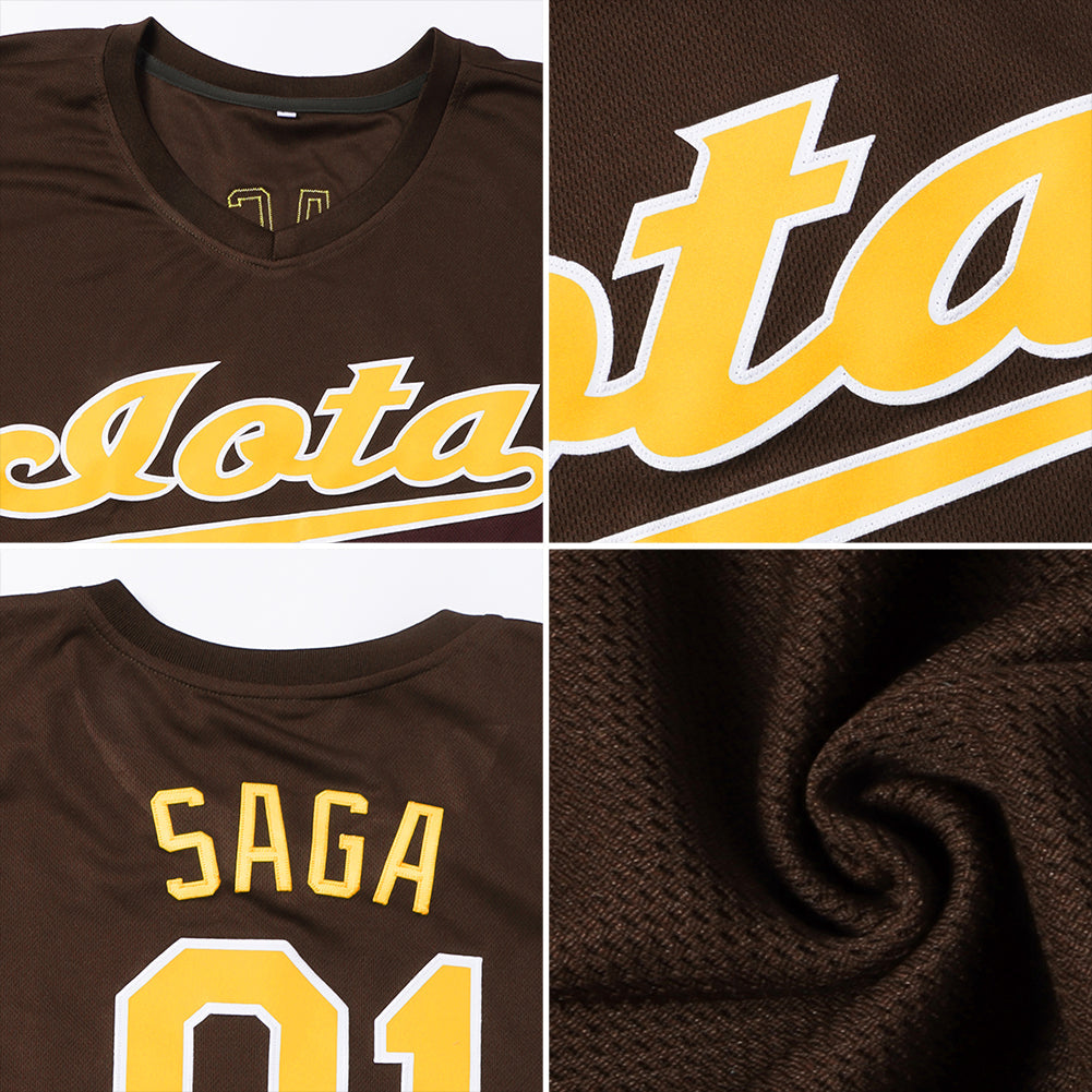 Custom Brown Orange-White Authentic Baseball Jersey view 6