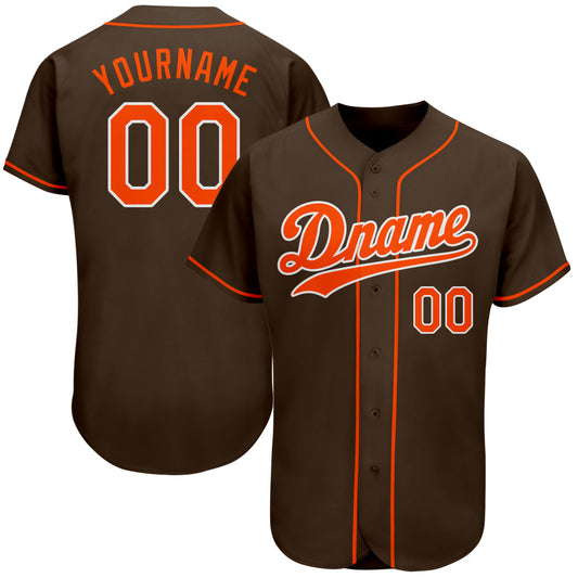 Custom Brown Orange-White Authentic Baseball Jersey - Main View