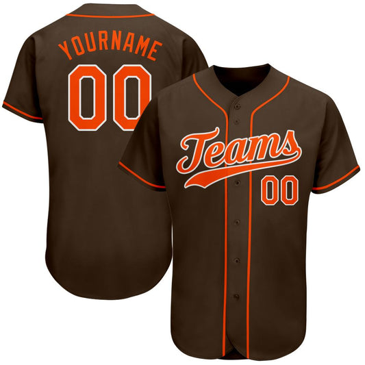 Custom Brown Orange-White Authentic Baseball Jersey - Main View
