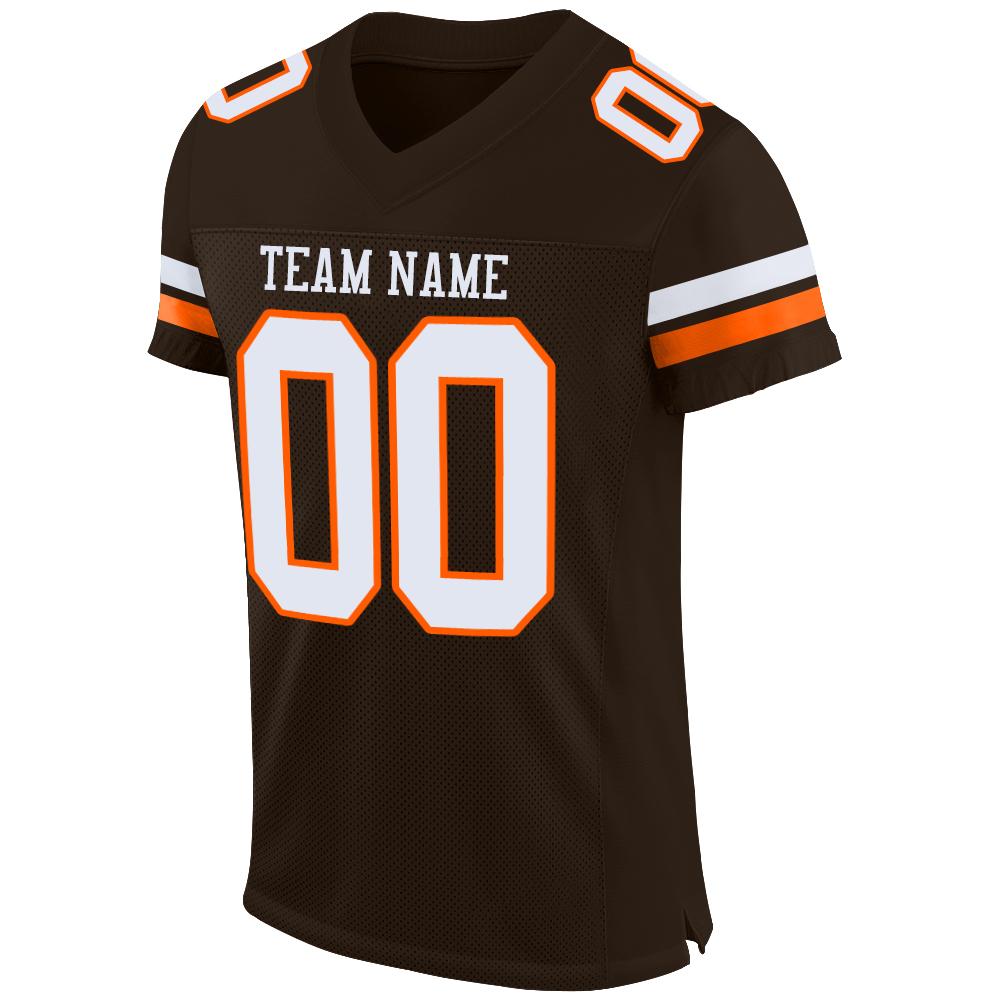 Custom Brown White-Orange Mesh Authentic Football Jersey view 3