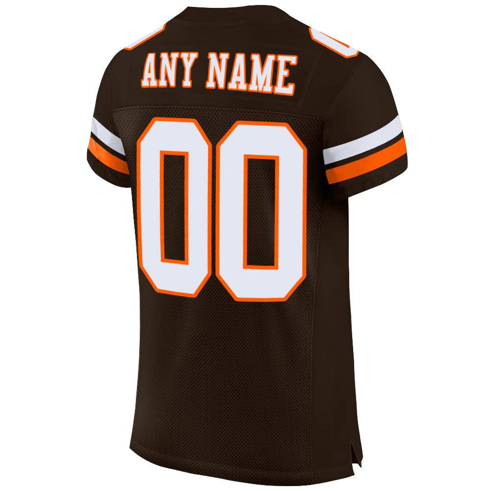 Custom Brown White-Orange Mesh Authentic Football Jersey view 4
