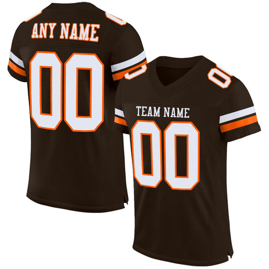 Custom Brown White-Orange Mesh Authentic Football Jersey - Main View