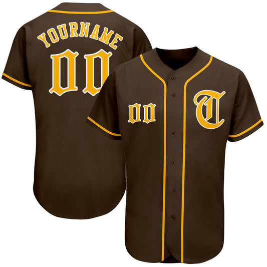 Custom Brown Gold-White Authentic Baseball Jersey - Main View