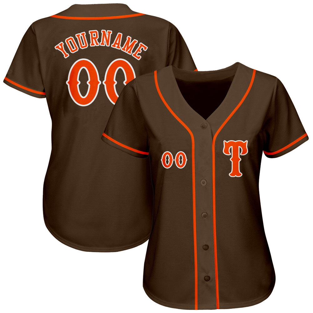 Custom Brown Orange-White Authentic Baseball Jersey view 2