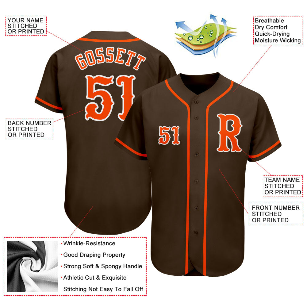 Custom Brown Orange-White Authentic Baseball Jersey view 3
